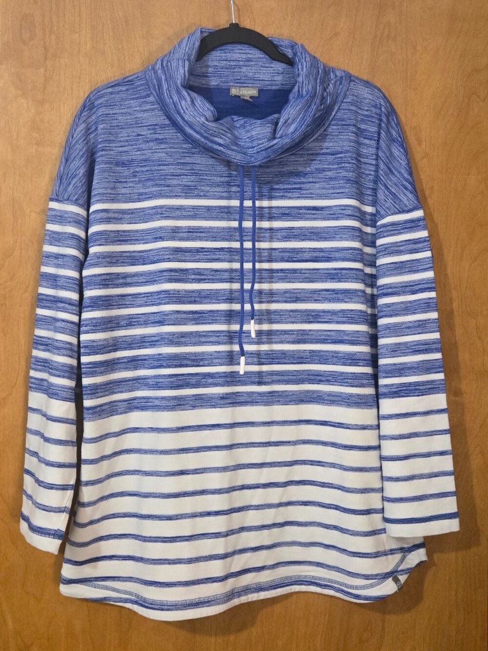 T by Talbots Blue White Ombre Striped Cowl Neck Drawstring Size XL Athleisure